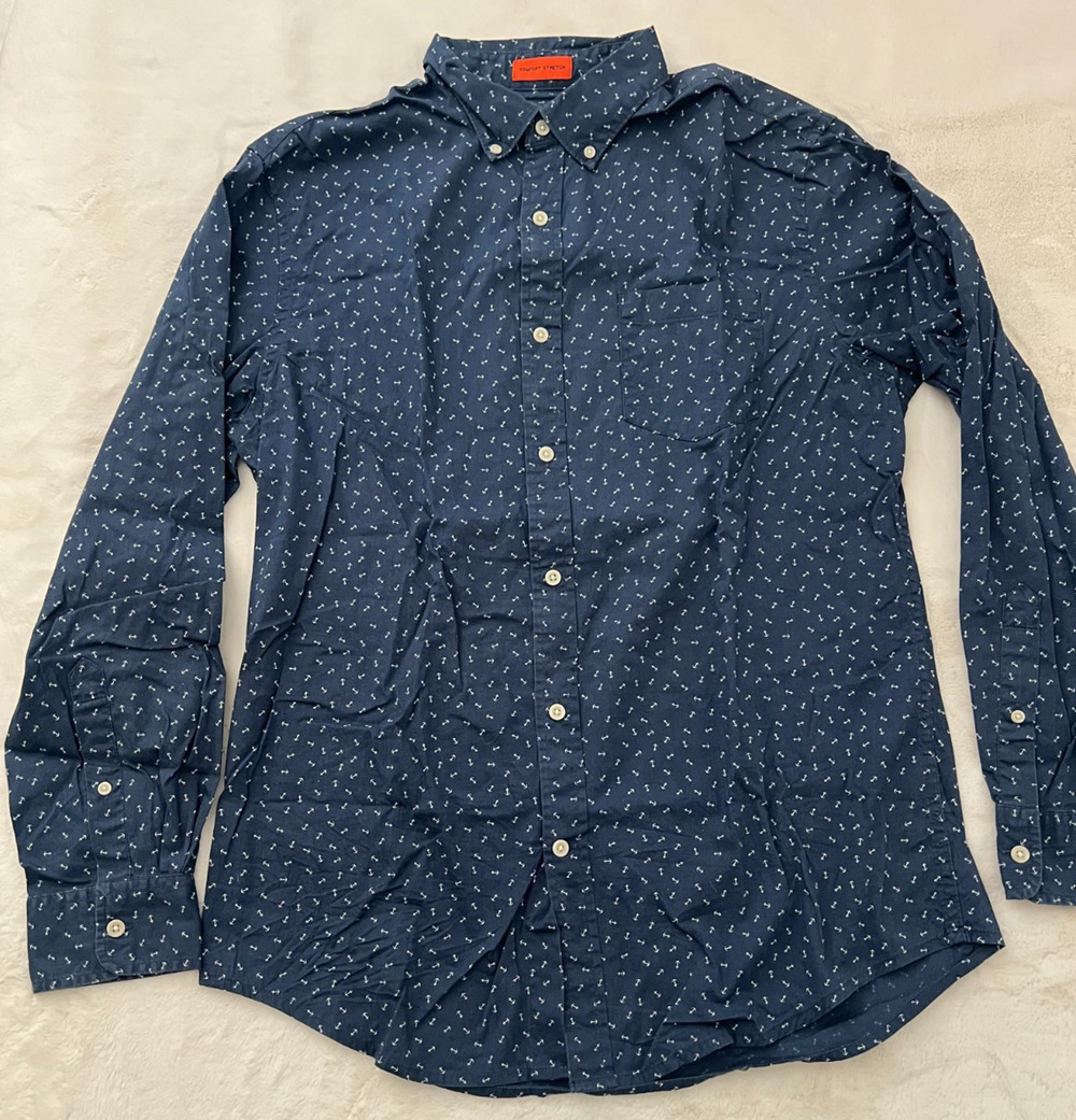 St Johns Bay Womens Medium Blue Anchor Print Long Sleeve Button Up Shirt